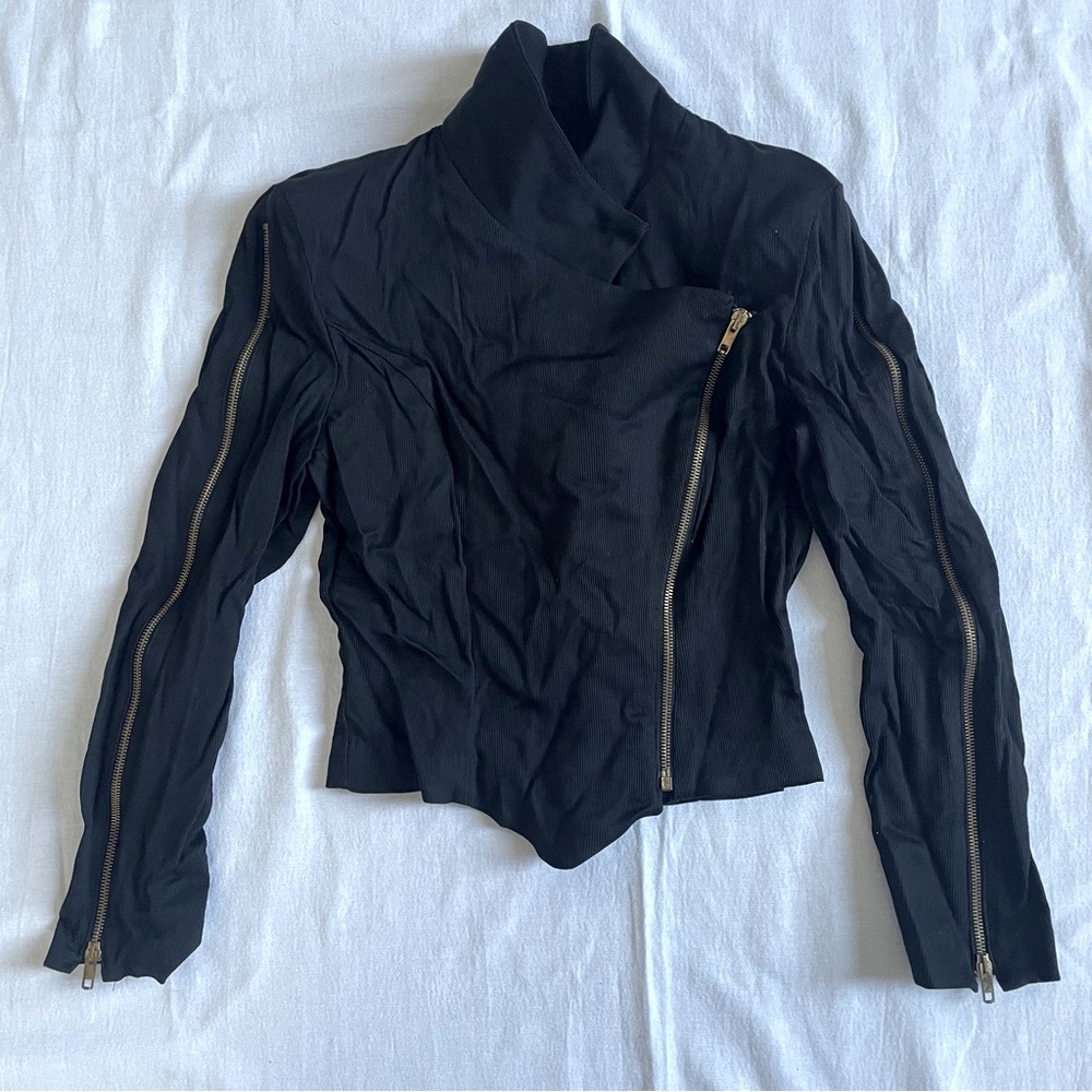 Shox Moto Jacket Asymmetrical Ziper Biker Blazer Ribbed Pointed Waist Womens M - Picture 3 of 8